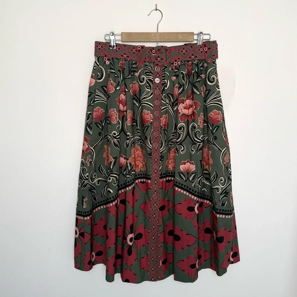 FARM Rio Arabesque Floral Green Buttons Midi Skirt, NWT π§π· - Picture 10 of 16